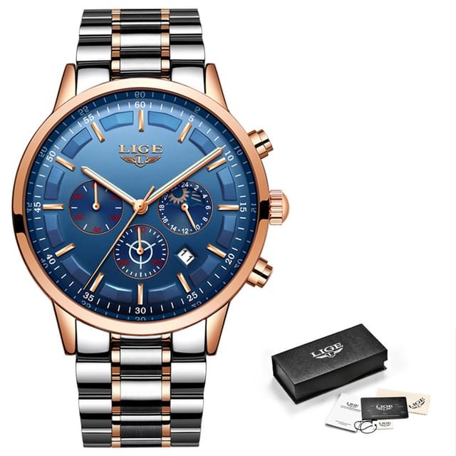 Reloj LIGE Deportivo de Lujo para Hombre, Resistente al Agua