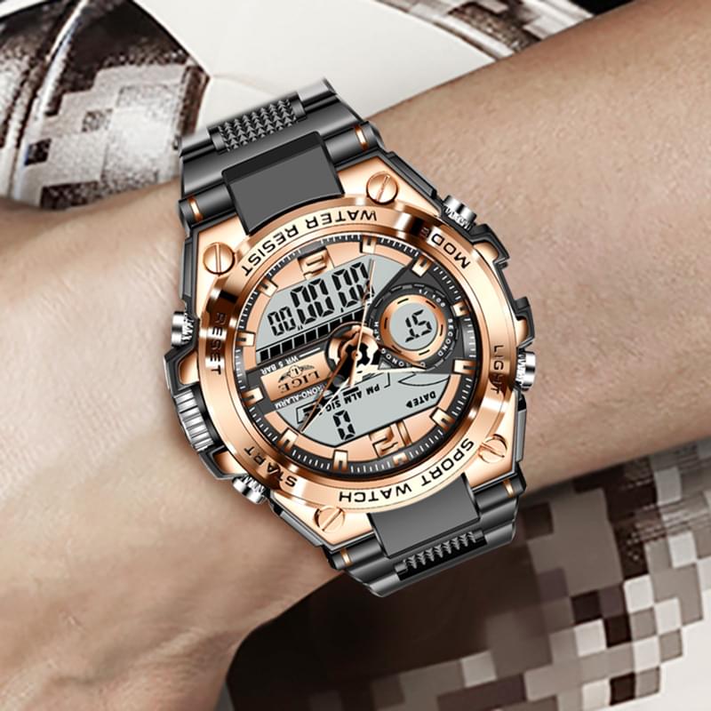 LIGE Reloj Electrónico Doble Pantalla, Luminoso y Resistente al Agua