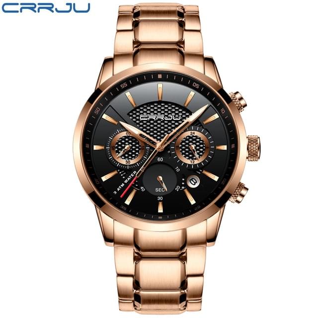 CRRJU – Reloj de Lujo para Hombre con Cronógrafo y Correa de Acero