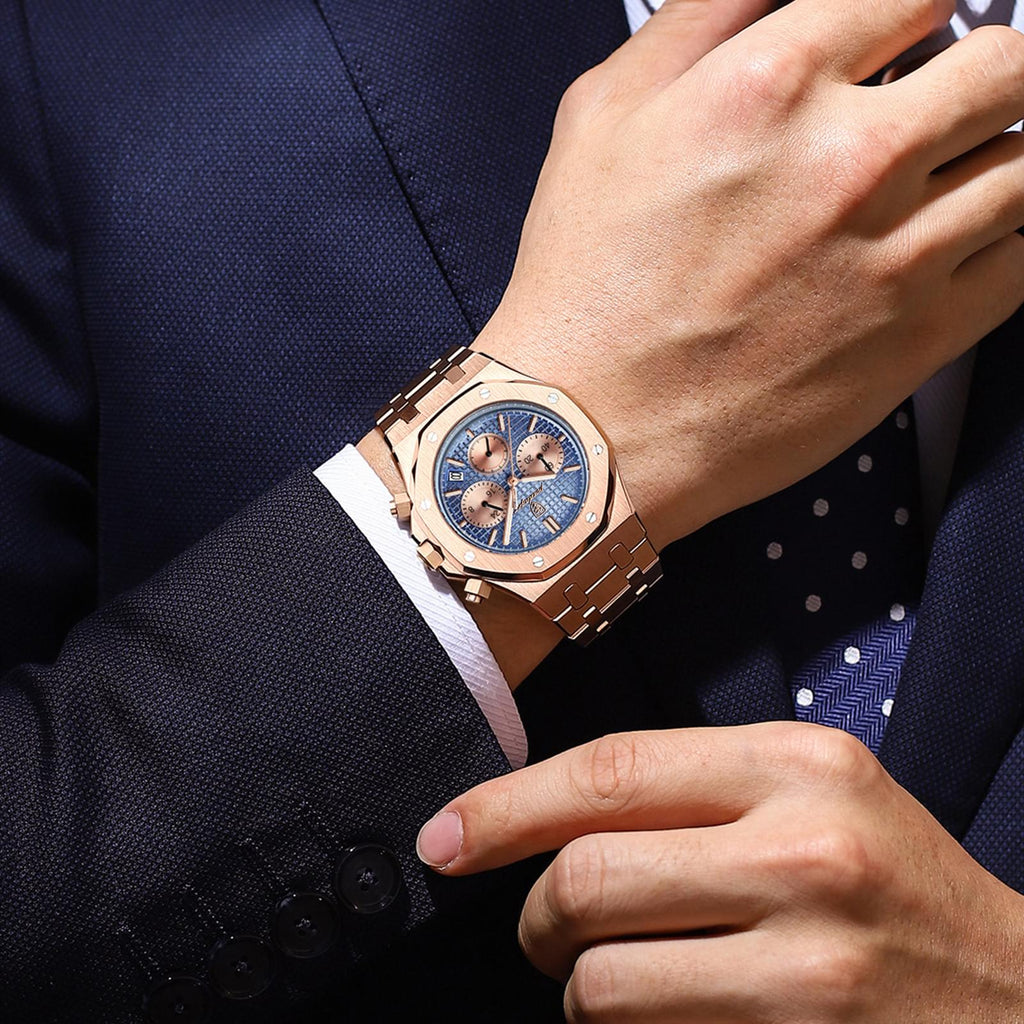 Reloj de Cuarzo POEDAGAR para Hombre con Cronógrafo y Correa de Acero Inoxidable - Estilo y Funcionalidad