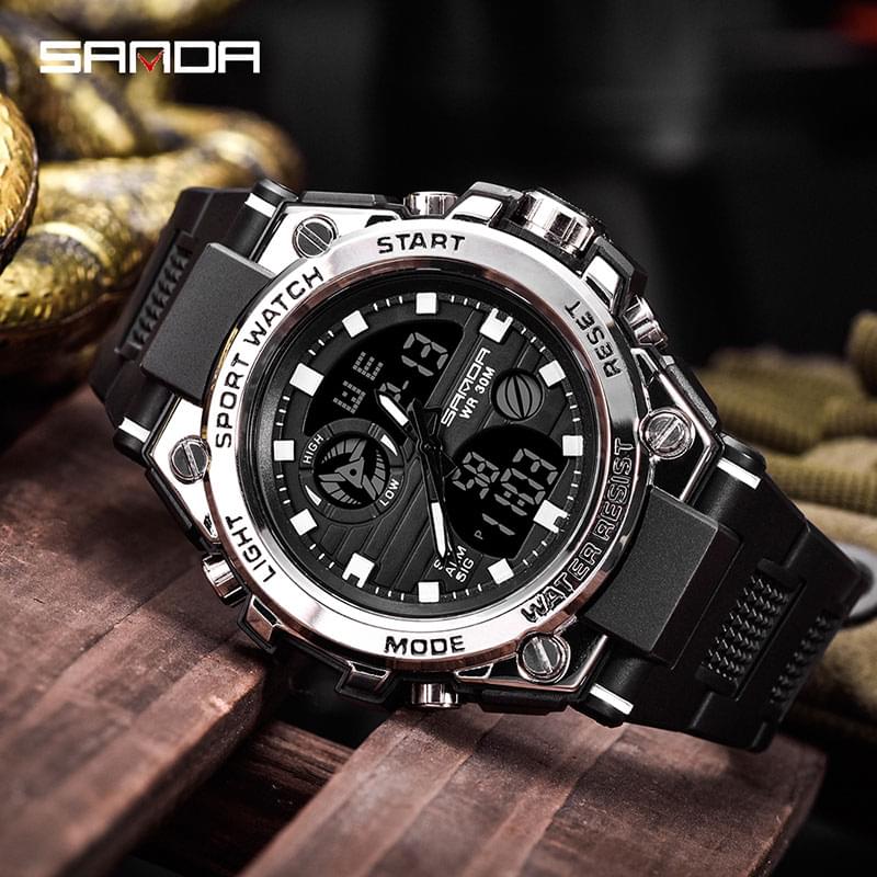 SANDA 739 Reloj Militar Deportivo para Hombre, Doble Pantalla