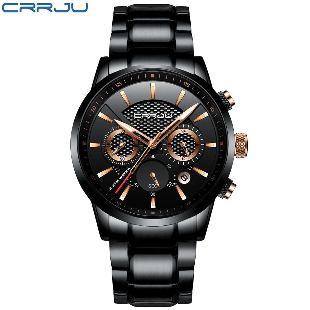 CRRJU – Reloj de Lujo para Hombre con Cronógrafo y Correa de Acero - vista de detalle