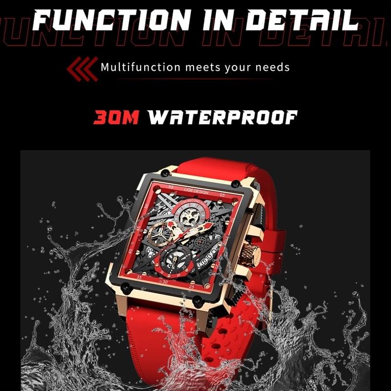 Reloj Multifunción para Hombre: LIGE Cuadrado Deportivo y Resistente al Agua