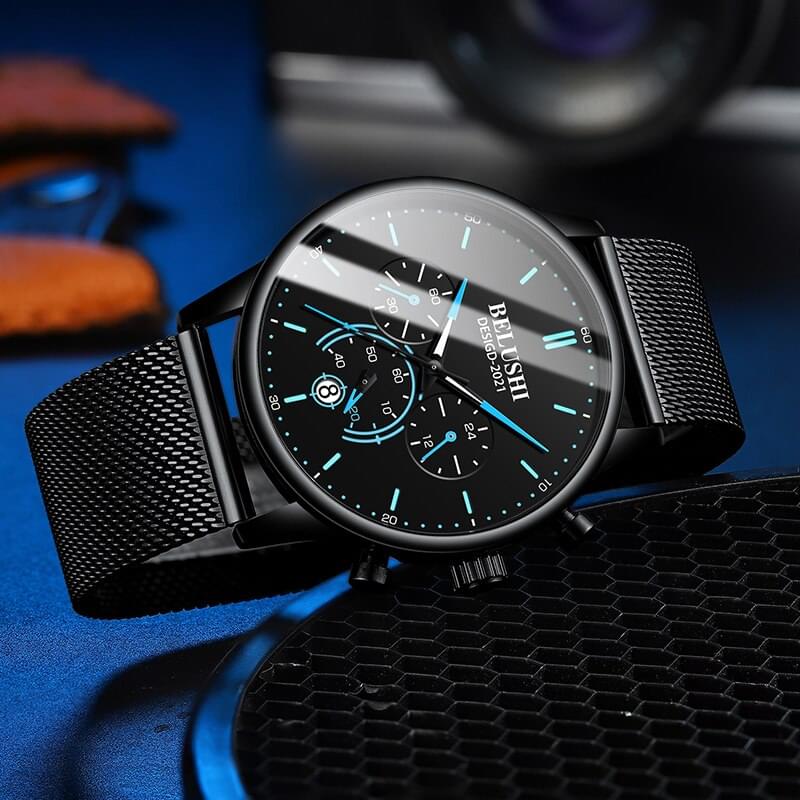 BELUSHI Reloj Ultra Delgado para Hombre, Correa Milanesa de Acero Inoxidable