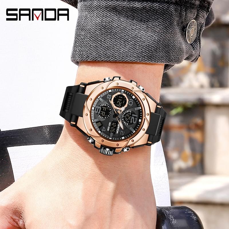 SANDA Reloj Deportivo Militar para Hombre, Doble Pantalla
